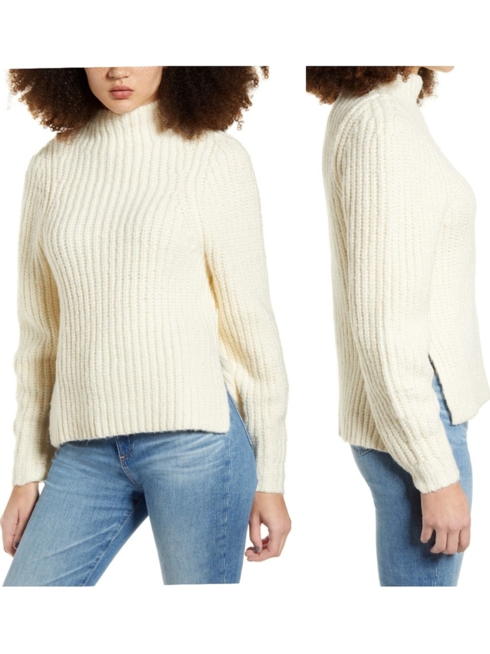 Leith Nordstrom Ivory Cream Mock Neck Sweater
